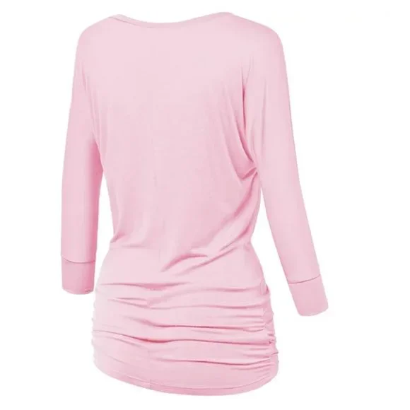 Made by Johnny Women's V-Neck 3/4 Sleeve Dolman Top with Side Shirring XXXL PINK - Picture 2 of 9